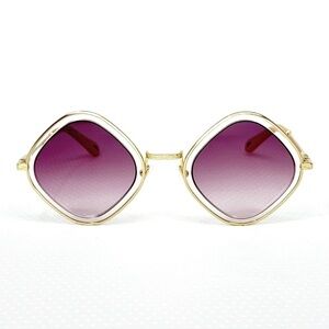 Chloe Sunglasses Tally Rounded Diamond Gold Frame Violet Lenses CE165S New $420